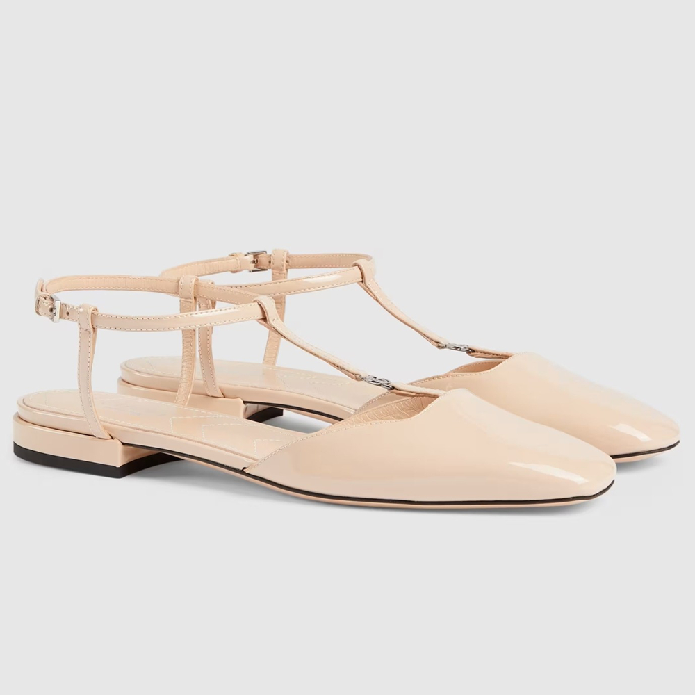 Gucci T-strap Ballet Flats in Light Pink Patent Calfskin GGSS24050