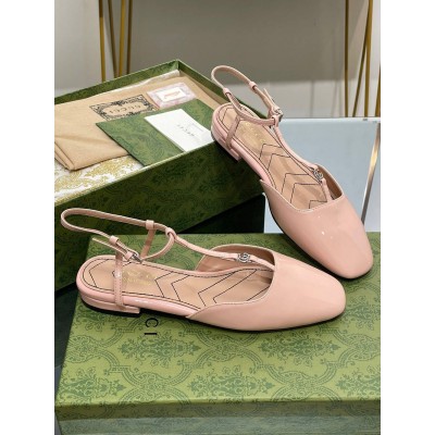 Gucci T-strap Ballet Flats in Light Pink Patent Calfskin GGSS24050