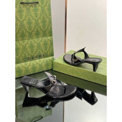 Gucci Thong Sandals 55mm in Black Patent Leather GGSS24223