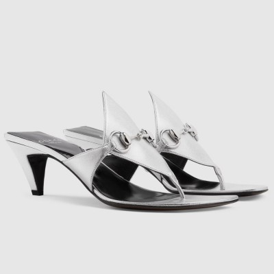 Gucci Thong Sandals 55mm in Silver Metallic Leather GGSS24224