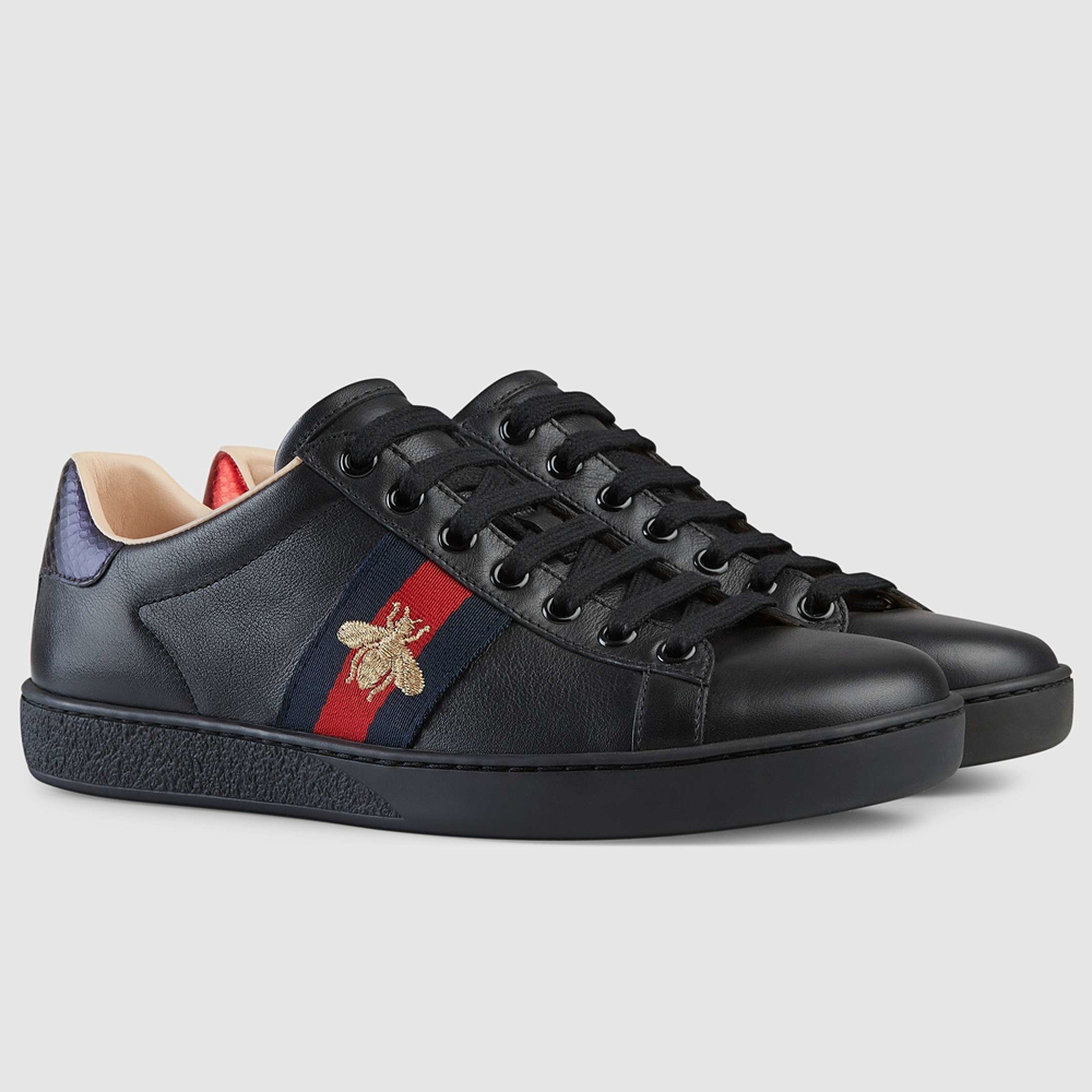 Gucci Women's Ace Sneakers in Black Leather with Bee GGSS24365