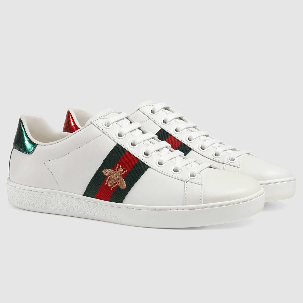 Gucci Women's Ace Sneakers in White Leather with Bee GGSS24366