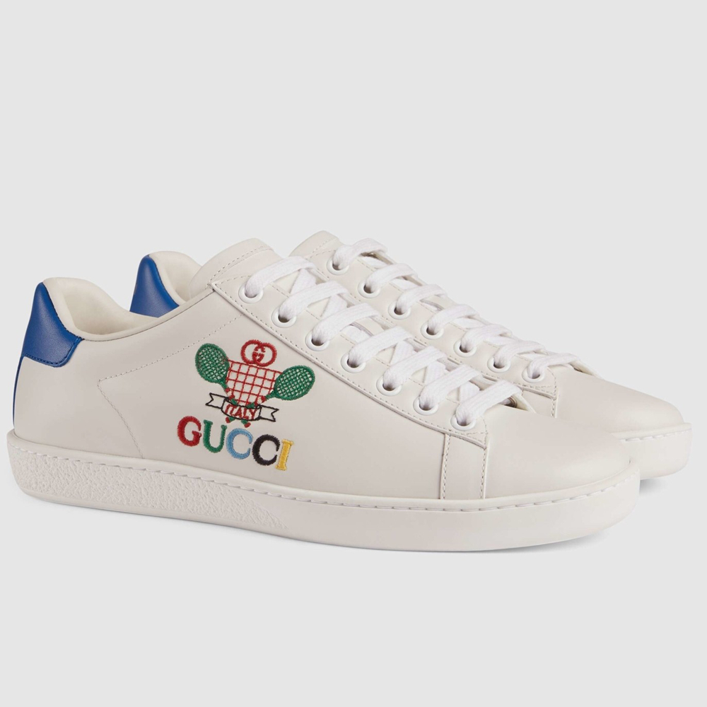 Gucci Women's Ace Sneakers in White Leather with Gucci Tennis GGSS24367