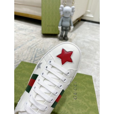 Gucci Women's Ace Sneakers in White Leather with Stars GGSS24369