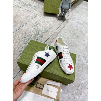 Gucci Women's Ace Sneakers in White Leather with Stars GGSS24369