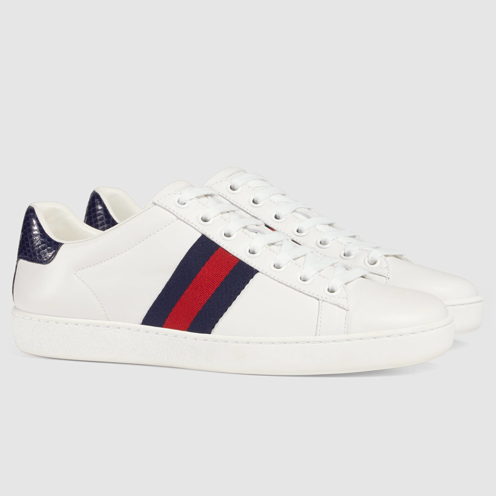 Gucci Women's Ace White Sneakers with Blue & Red Web GGSS24370