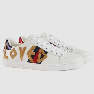 Gucci Women's Ace White Sneakers with Loved Embroidered GGSS24371