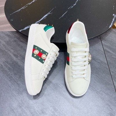 Gucci Women's Ace White Sneakers with Studded & Pearl GGSS24373