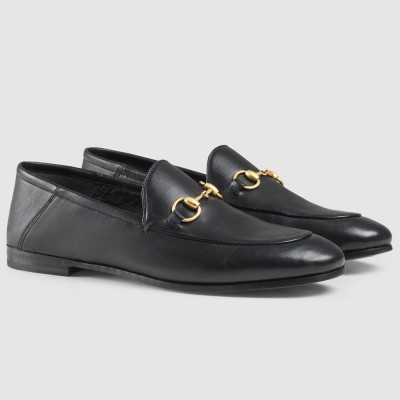 Gucci Women's Foldable Slim Horsebit Loafers in Black Leather GGSS24086