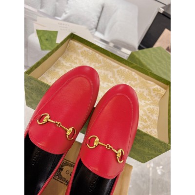 Gucci Women's Foldable Slim Horsebit Loafers in Red Leather GGSS24088