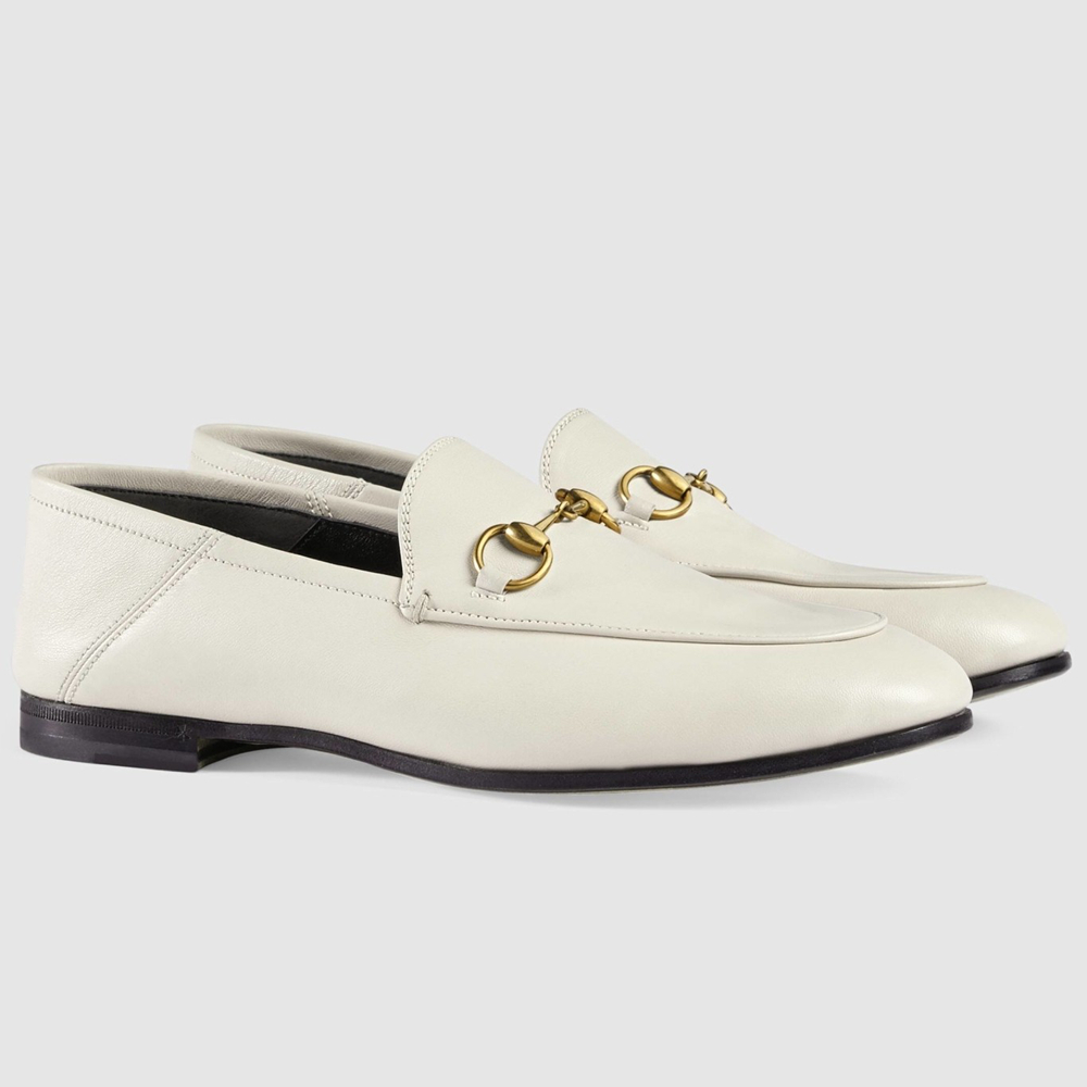 Gucci Women's Foldable Slim Horsebit Loafers in White Leather GGSS24089