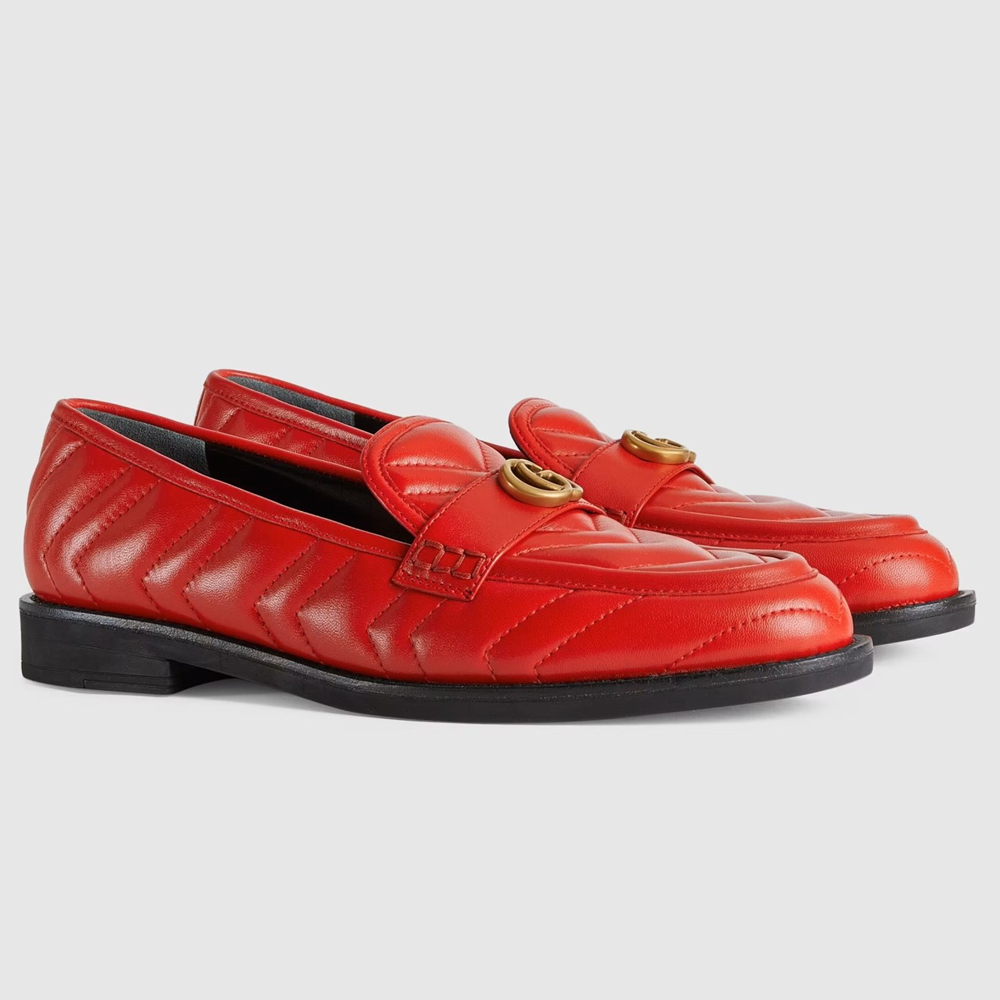 Gucci Women's GG Marmont Loafers In Red Matelasse Leather GGSS24092