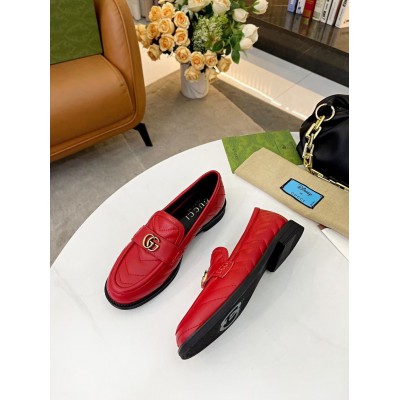 Gucci Women's GG Marmont Loafers In Red Matelasse Leather GGSS24092