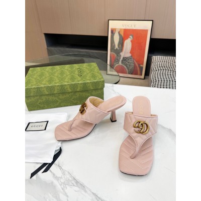 Gucci Women's GG Marmont Thong Sandals 55mm in Pink Leather GGSS24229