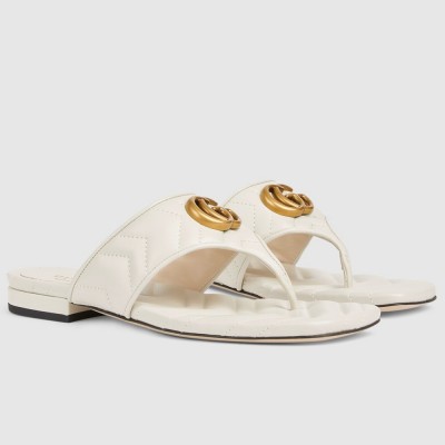 Gucci Women's GG Marmont Thong Sandals in White Leather GGSS24232