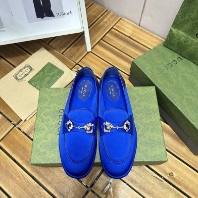 Gucci Women's Horsebit Loafers in Blue Satin with Crystals GGSS24097