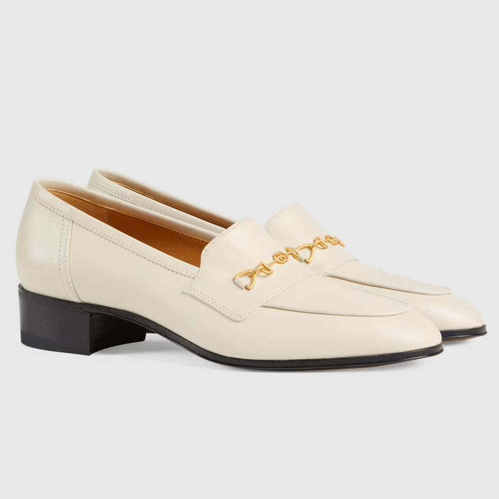 Gucci Women's Interlocking G Horsebit Loafers In White Leather GGSS24104