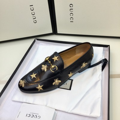 Gucci Women's Jordaan Loafers in Black Leather with Bees and Stars GGSS24107