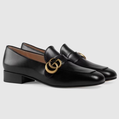 Gucci Women's Loafers in Black Leather with Double G GGSS24116