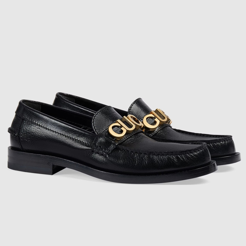 Gucci Women's Loafers in Black Leather with Gucci Logo GGSS24117