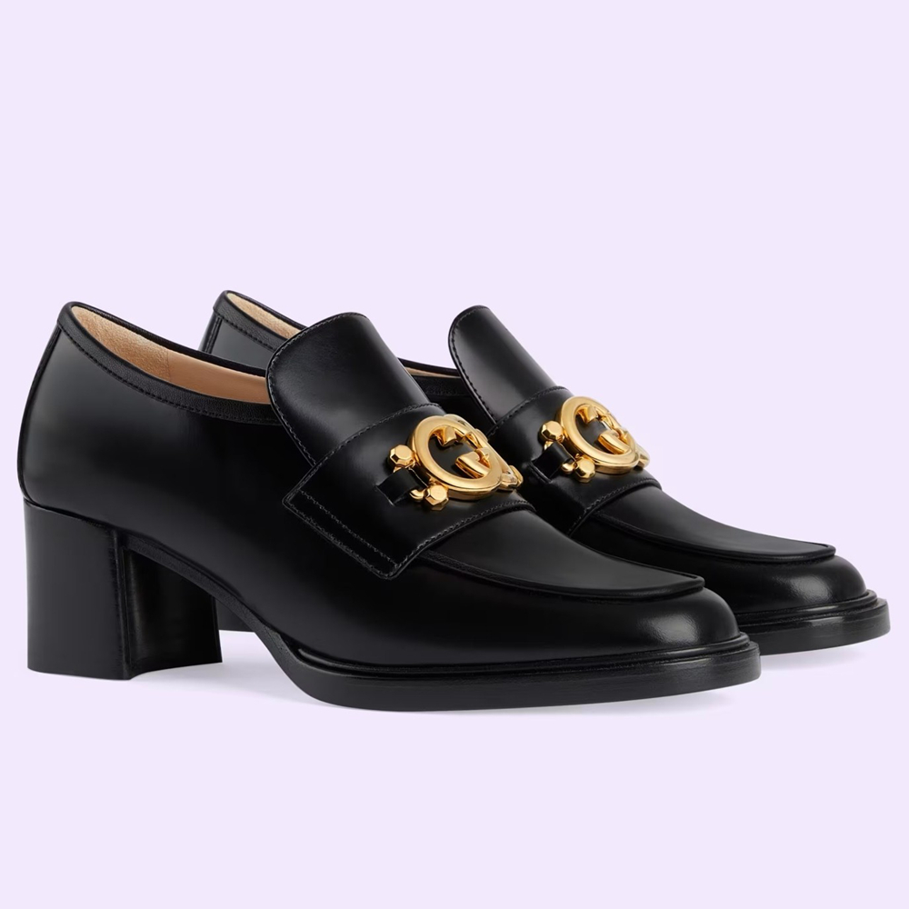 Gucci Women's Loafers in Black Leather with Interlocking G GGSS24118