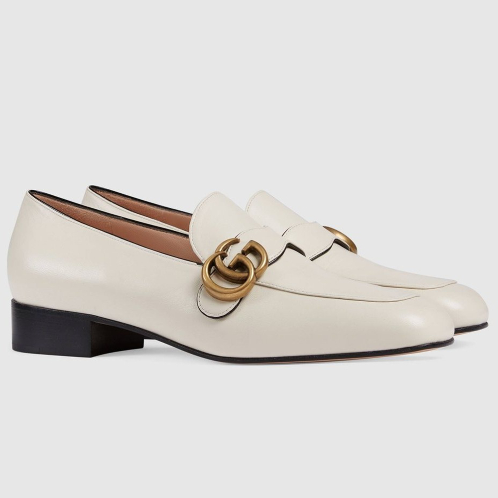 Gucci Women's Loafers in White Leather with Double G GGSS24120