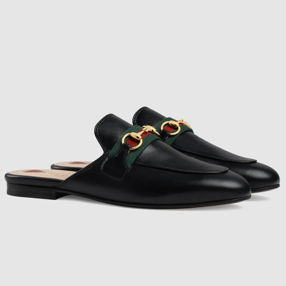 Gucci Women's Princetown Slippers in Black Leaher with Horsebit GGSS24289