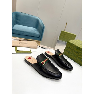 Gucci Women's Princetown Slippers in Black Leaher with Horsebit GGSS24289