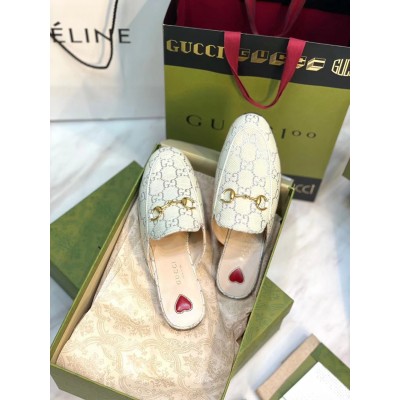 Gucci Women's Princetown Slippers in White GG Lame Fabric GGSS24292