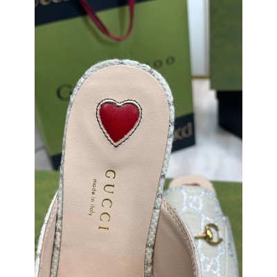 Gucci Women's Princetown Slippers in White GG Lame Fabric GGSS24292