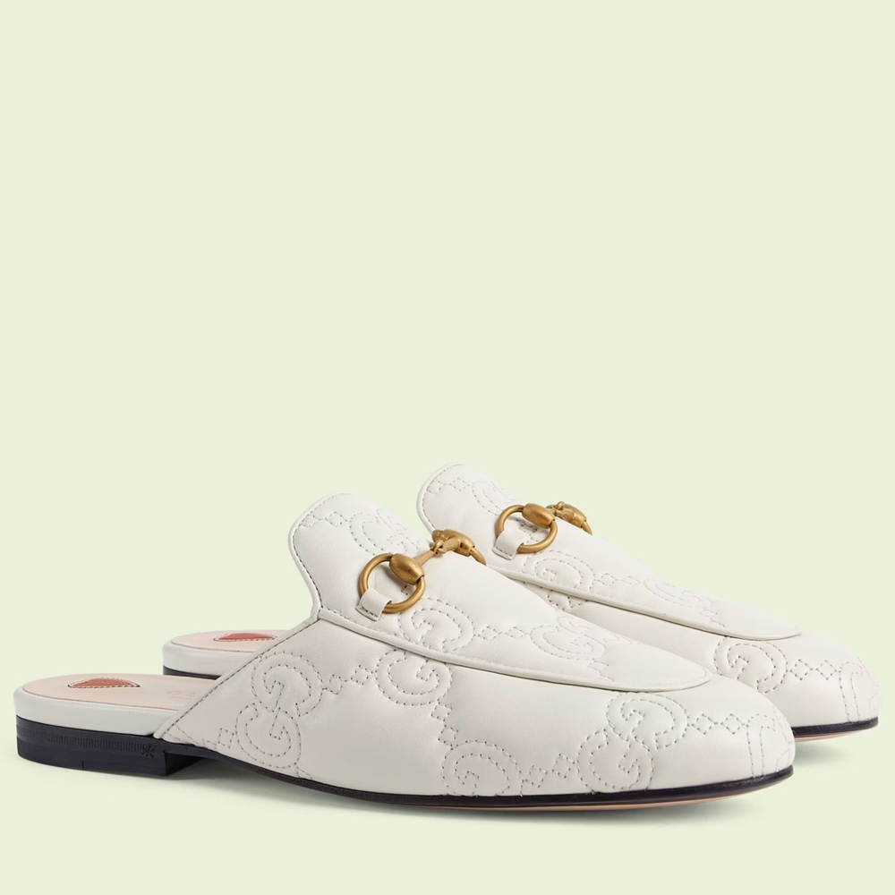 Gucci Women's Princetown Slippers in White GG Matelasse Leather GGSS24293