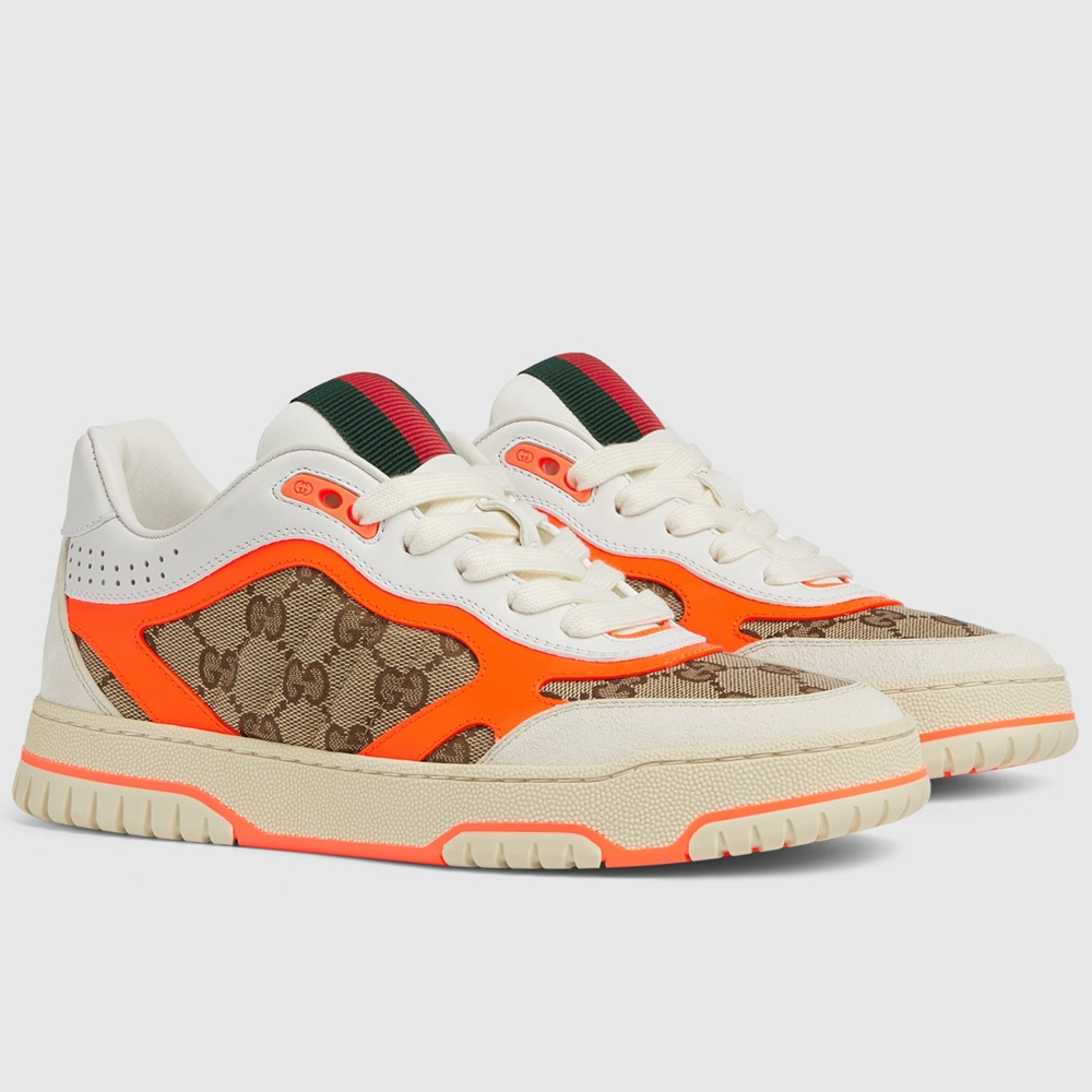 Gucci Women's Re-Web Sneakers in GG Canvas with Orange Leather GGSS24375