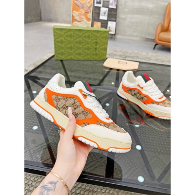 Gucci Women's Re-Web Sneakers in GG Canvas with Orange Leather GGSS24375