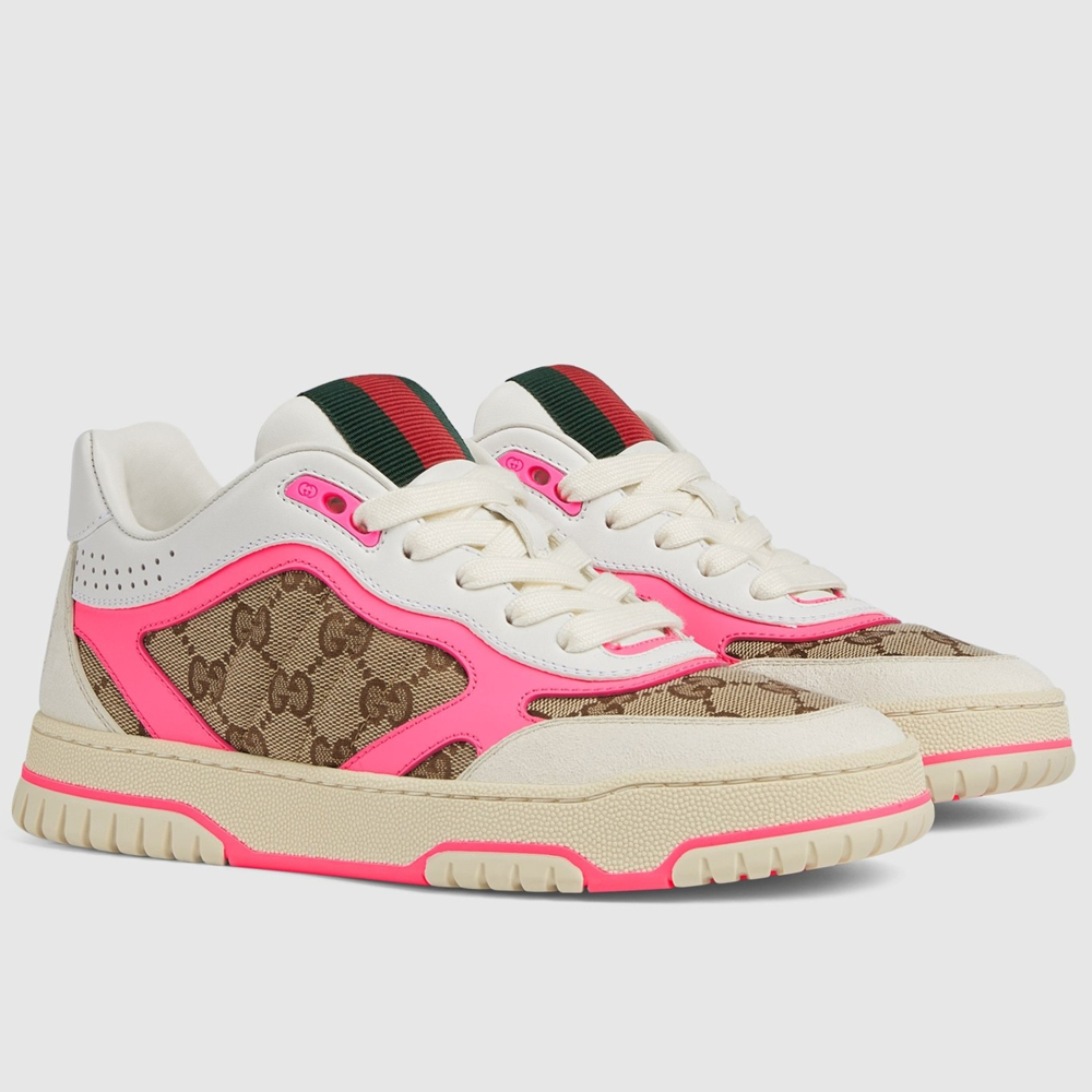 Gucci Women's Re-Web Sneakers in GG Canvas with Pink Leather GGSS24376