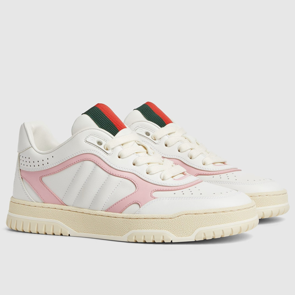 Gucci Women's Re-Web Sneakers in White and Pink Leather GGSS24378