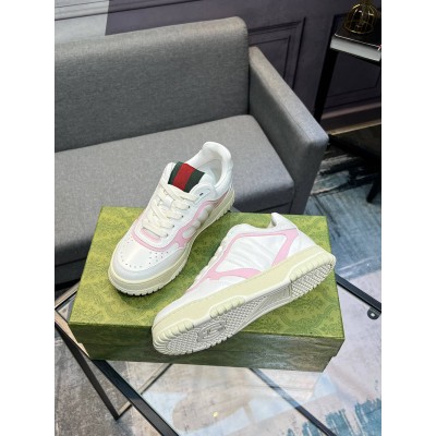 Gucci Women's Re-Web Sneakers in White and Pink Leather GGSS24378