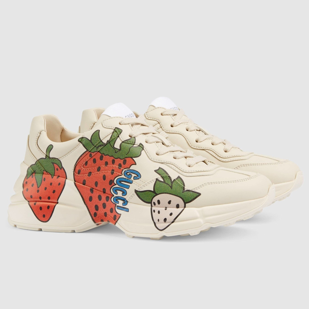 Gucci Women's Rhyton Sneakers With Strawberry Print GGSS24400