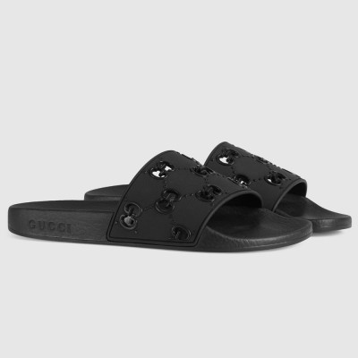 Gucci Women's Slide Sandals in Black Rubber GG GGSS24285