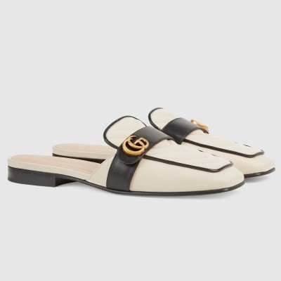 Gucci Women's Slippers in White Leather with Double G GGSS24302