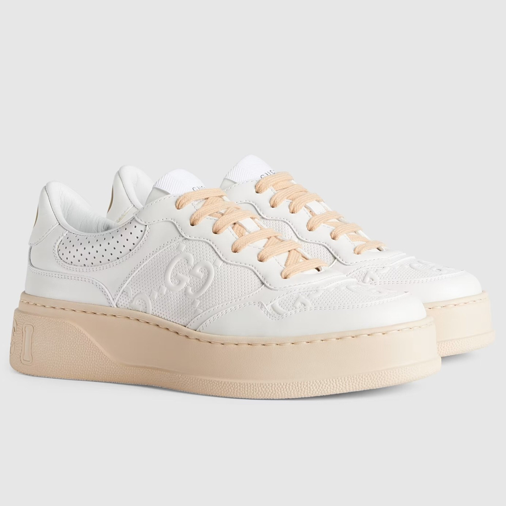 Gucci Women's Sneakers In White GG Embossed Calfskin GGSS24408