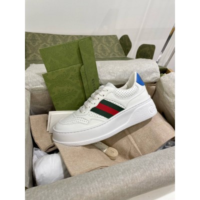 Gucci Women's Sneakers in White Perforated Leather with Web GGSS24409