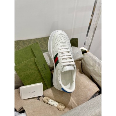 Gucci Women's Sneakers in White Perforated Leather with Web GGSS24409