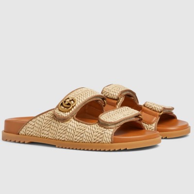 Gucci Women's Velcro Sandals in Natural Raffia GGSS24236